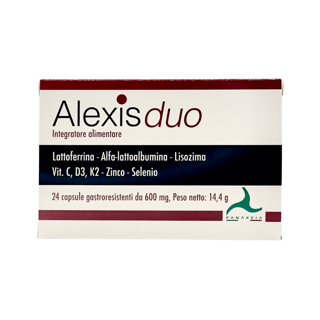 ALEXISDUO – INTEGRATORE ALIMENTARE CON LATTOFERRINA, ALFA-LATTOALBUMINA, LISOZIMA, VITAMINE E MINERALI