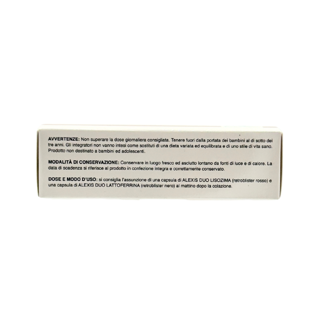 ALEXISDUO – INTEGRATORE ALIMENTARE CON LATTOFERRINA, ALFA-LATTOALBUMINA, LISOZIMA, VITAMINE E MINERALI